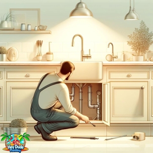 plumber looking under a sink